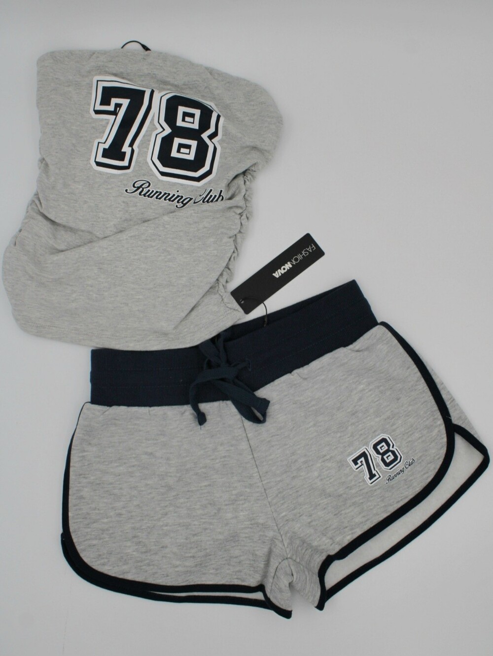 NWT Fashion Nova Tube Top & Shorts Set Grey Navy Size S